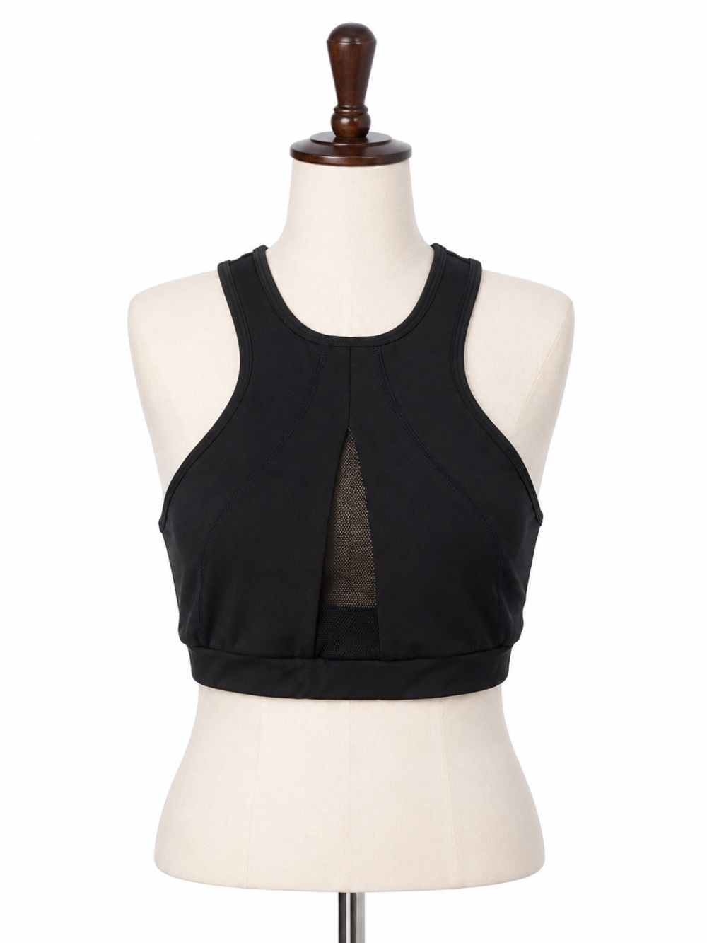 Black High Neckline Mesh Insert Sports Bra, size XS